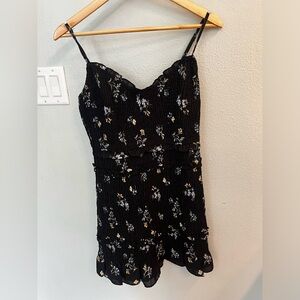 Abercrombie & Fitch Smocked Ruffled Black Floral Dress